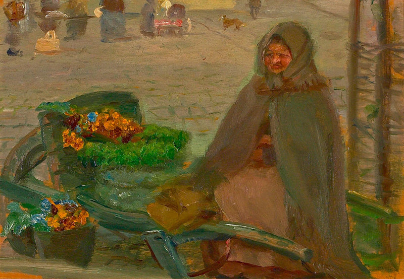 Çiçekçi ve el arabasıyla. - Anna Ancher