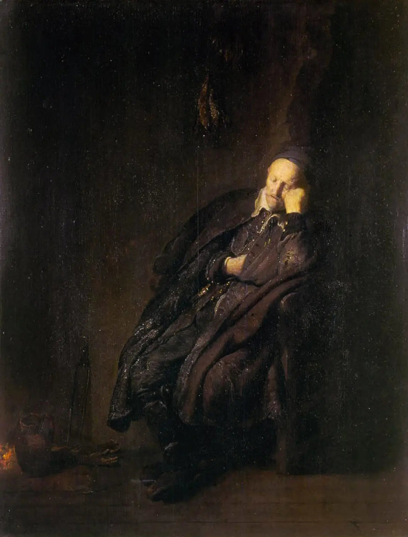 Yaşlı bir adam - Rembrandt'ın yanında uyuyor