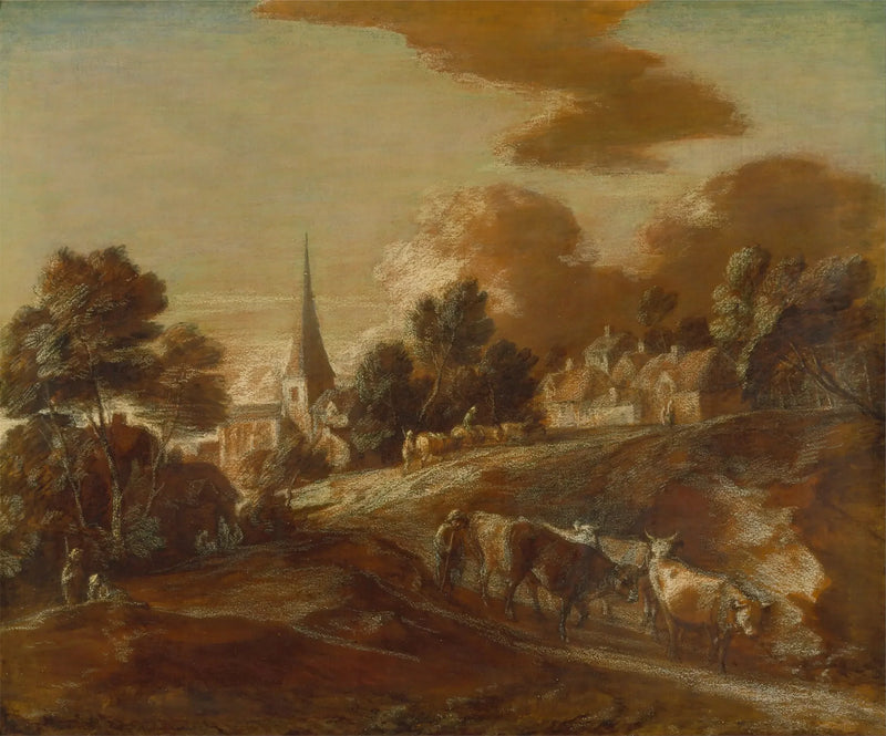 Hayali bir orman köyü, çobanlar ve sığırlarla - Thomas Gainsborough