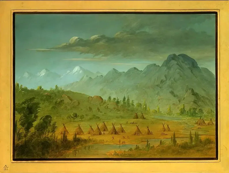 Bir karga köyü ve Salmon Nehri'nin dağları - George Catlin