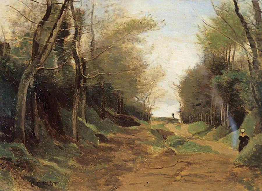 Fransa'nın kuzeyindeki bir orman yolu. Sonbahar - Jean-Baptiste Camille Corot