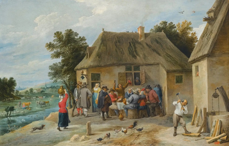 Kırsal bir pansiyon, odacı odun keserken - David Teniers le Jeune