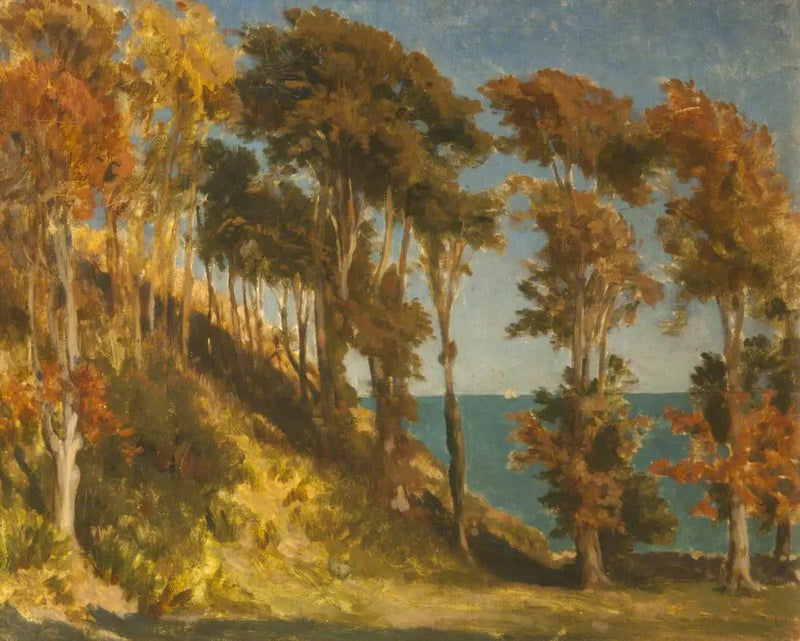 Ağaçlık bir tepe ve ötesinde deniz - Frederic Leighton