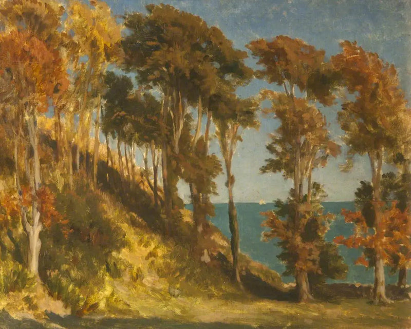 Ağaçlık bir tepe ve ötesinde deniz - Frederic Leighton
