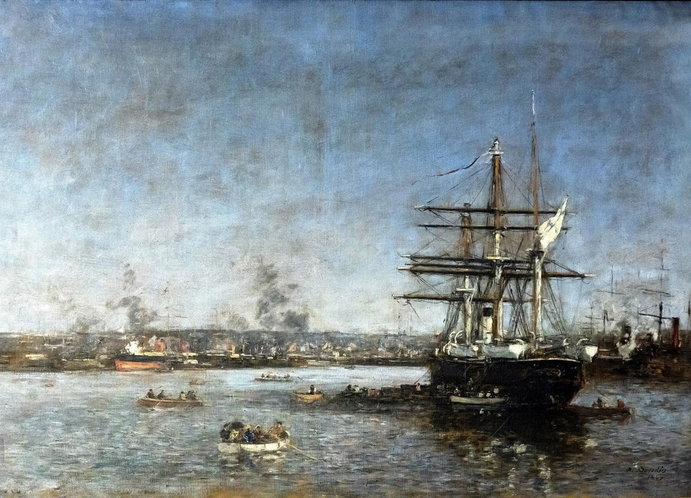 Une corvette russe dans le bassin de l'Eure : Le Havre - Eugène Boudin image 1 copie peinte à la main à l’huile