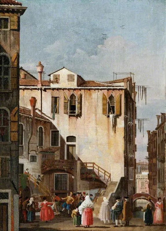 Venedik'te bir avlu, dans eden bir adam ve kadın - Canaletto