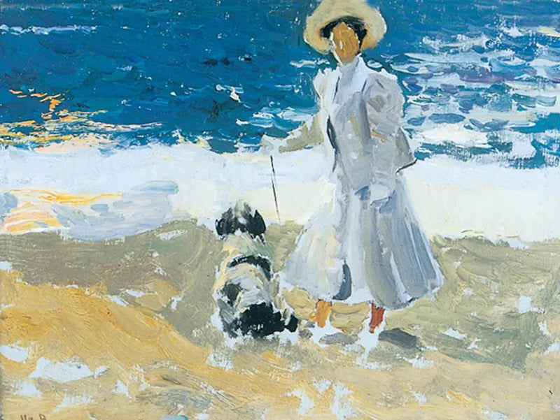 Plajda Bir Kadın ve Bir Köpek - Joaquín Sorolla
