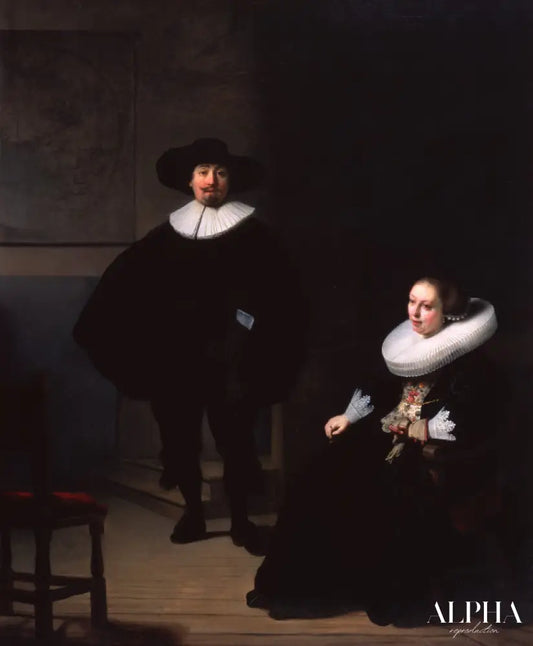 Une dame et un gentleman en noir - Rembrandt van Rijn - Reproductions de tableaux et peintures haut de gamme