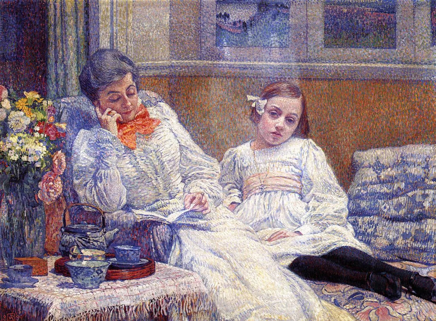 Bir kadın okuyor ve küçük bir kız - Théodore van Rysselberghe