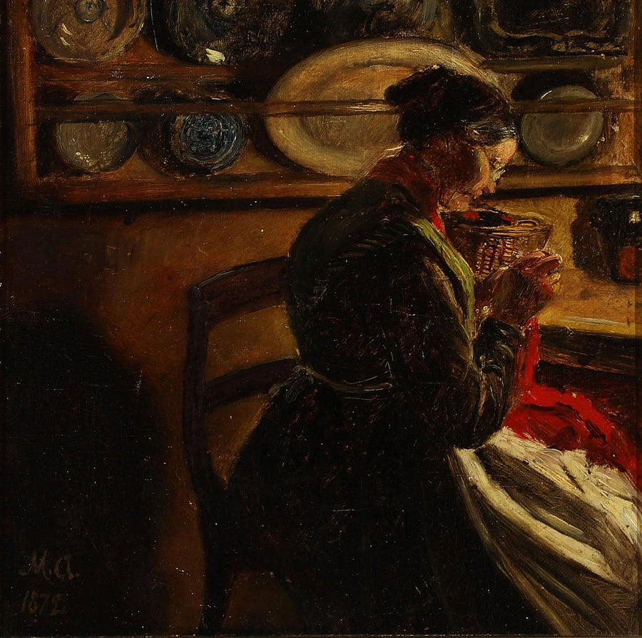 Bir mutfakta örgü ören kadın - Michael Peter Ancher