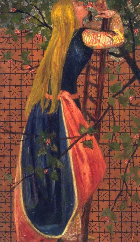 Bir kadın çiçek koklayan bir merdiven üzerinde - Edward Burne-Jones