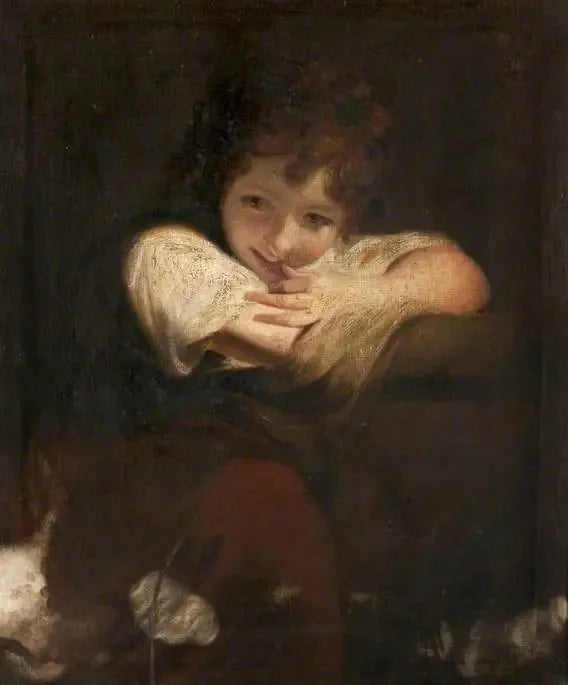 Bir kızın bir kaideye yaslanması (Gülen Kız) - Joshua Reynolds