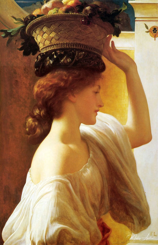 Une fille avec un panier de fruits - Frederic Leighton Reproductions de tableaux à la peinture à l’huile