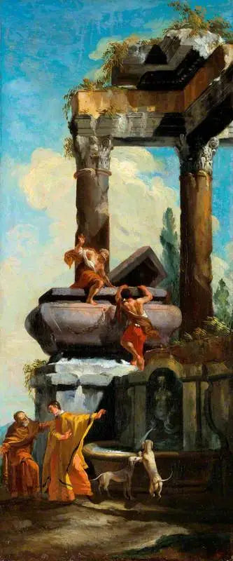 Klasik kalıntılarla bir çeşme - Giovanni Paolo Panini