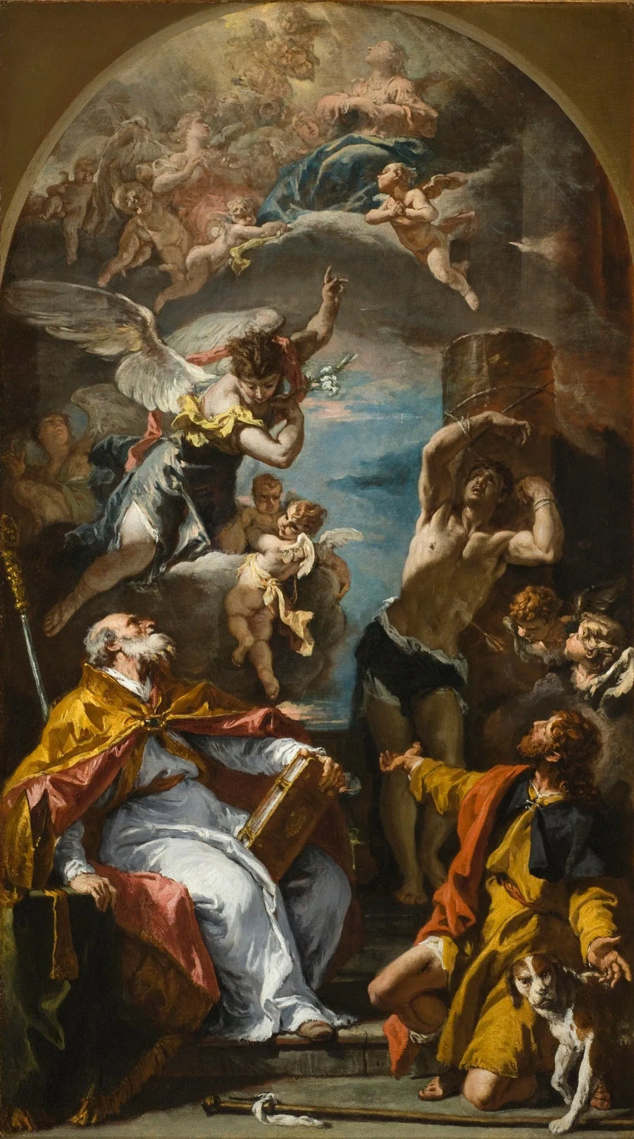 Meryem Ana'nın Yüceliği ve Başmelek Gabriel ile Aziz Eusèbe, Roch ve Sébastien - Sebastiano Ricci