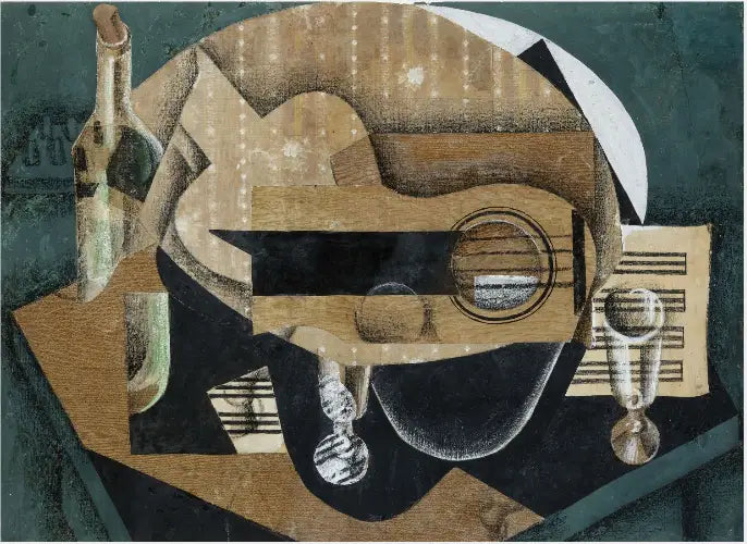 Bir gitar, birkaç bardak ve bir şişe - Juan Gris