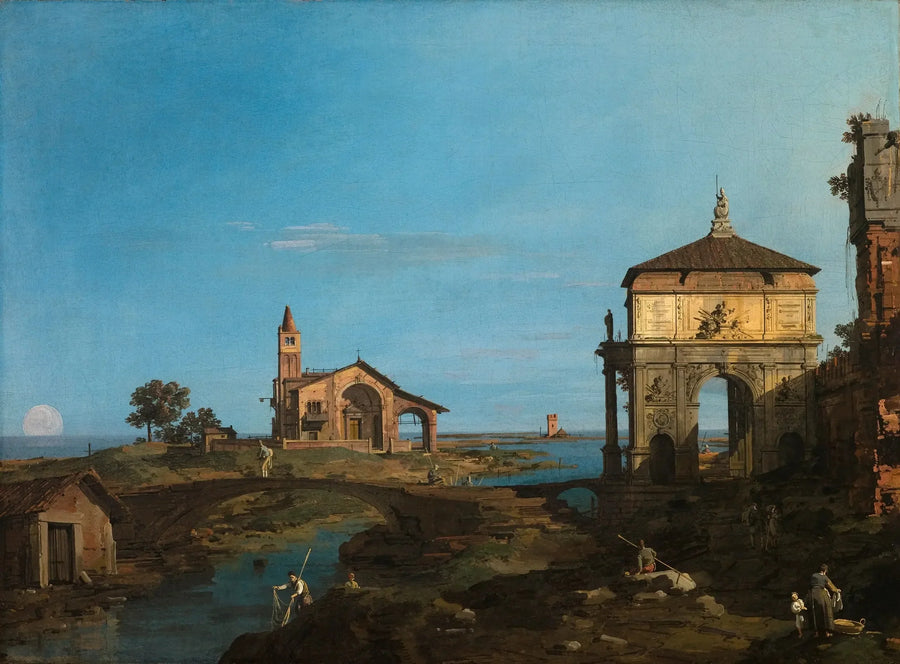 Lagün adası, bir kemer ve bir kilise ile - Canaletto