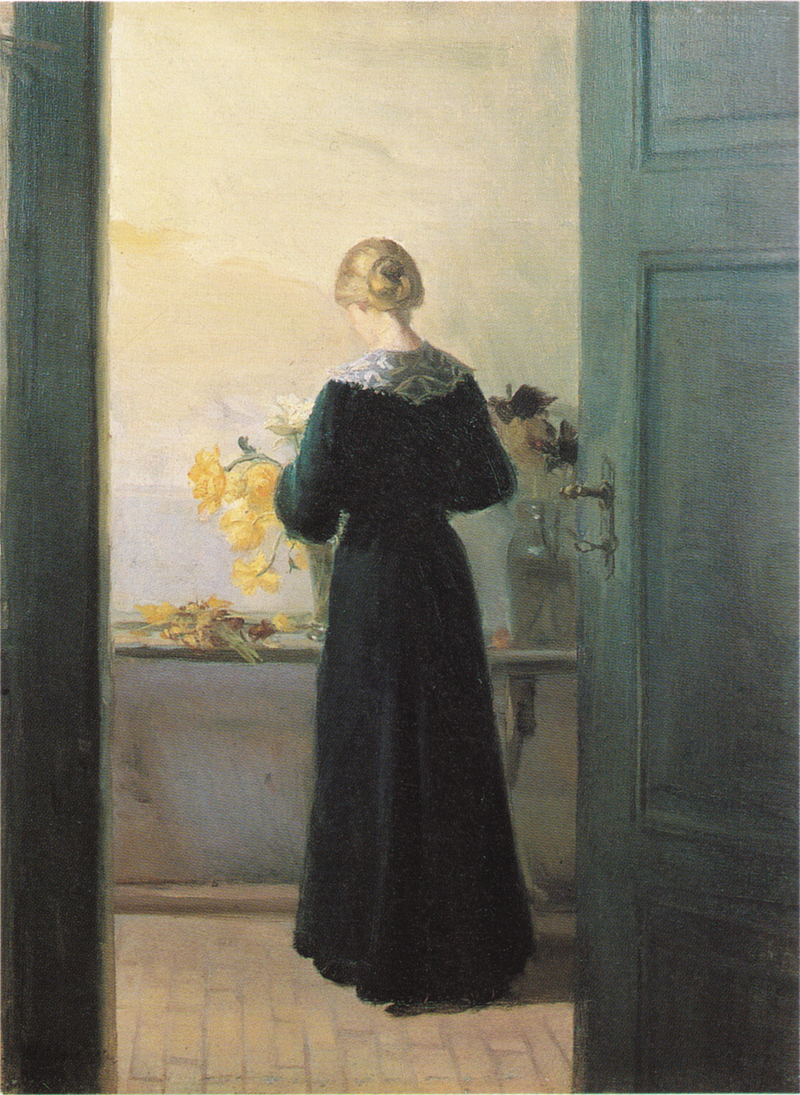 Genç bir kadın çiçekleri düzenliyor - Anna Ancher