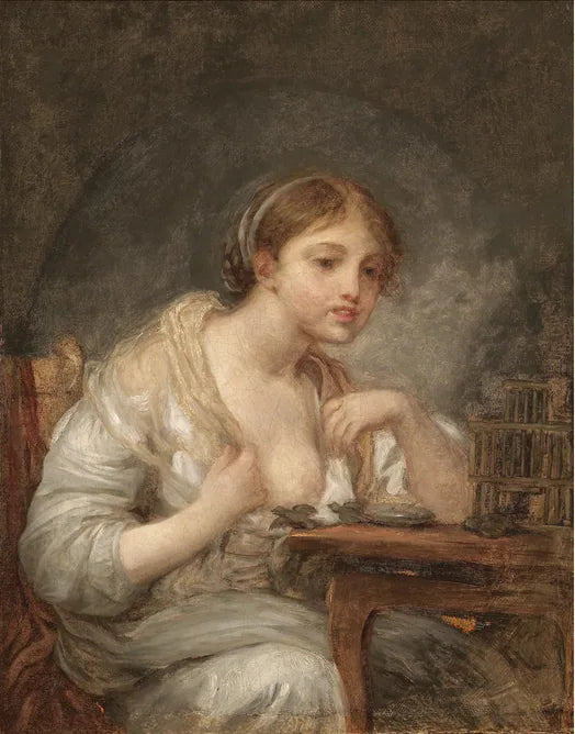 Genç bir kadın ve kuş kafesi - Jean-Baptiste Greuze