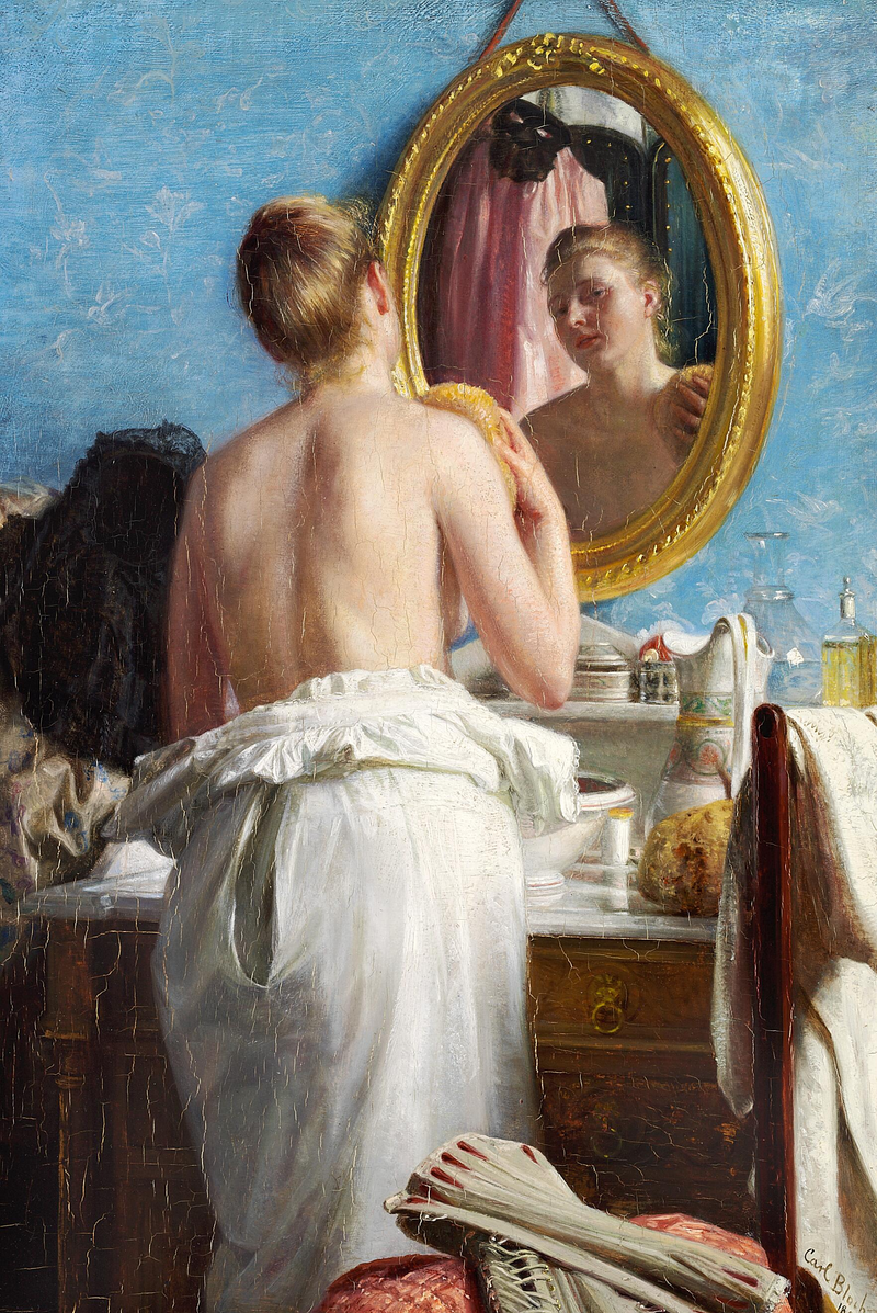 Genç bir kadın, karnaval öncesi yıkanıyor. - Carl Heinrich Bloch