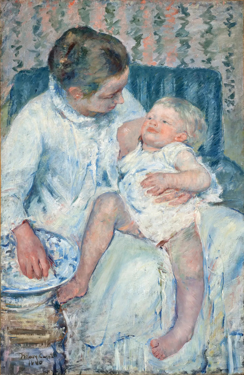 Uyumakta olan çocuğunu yıkamak üzere olan bir anne - Mary Cassatt