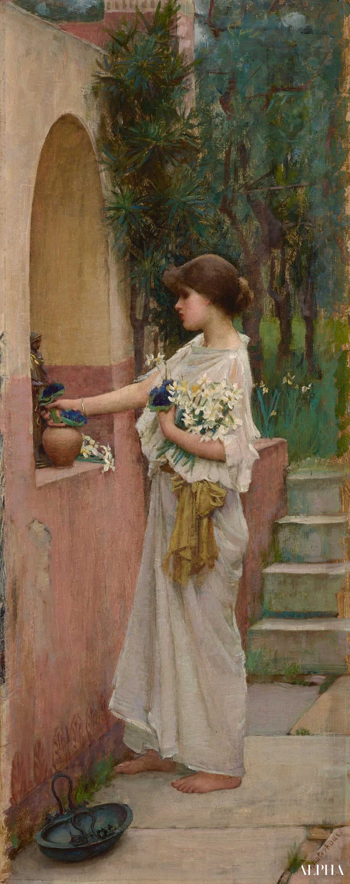 Reproduction du tableau « Une offrande romaine - John William Waterhouse » par Alpha Reproduction en peinture à l’huile