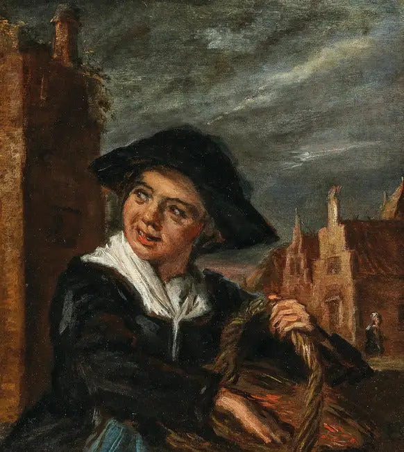 Bir şehir meydanında önünde balıkçı kadın - Frans Hals