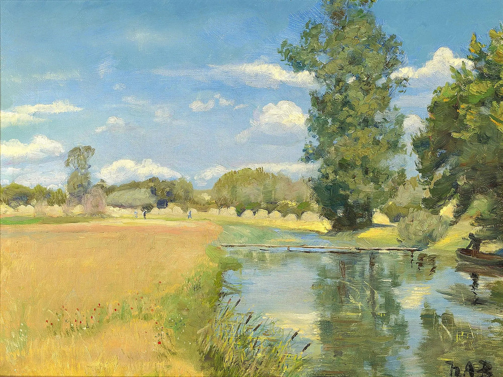 Une rivière traversant un paysage au moment des récoltes. - H. A. Brendekilde - Alpha Reproduction