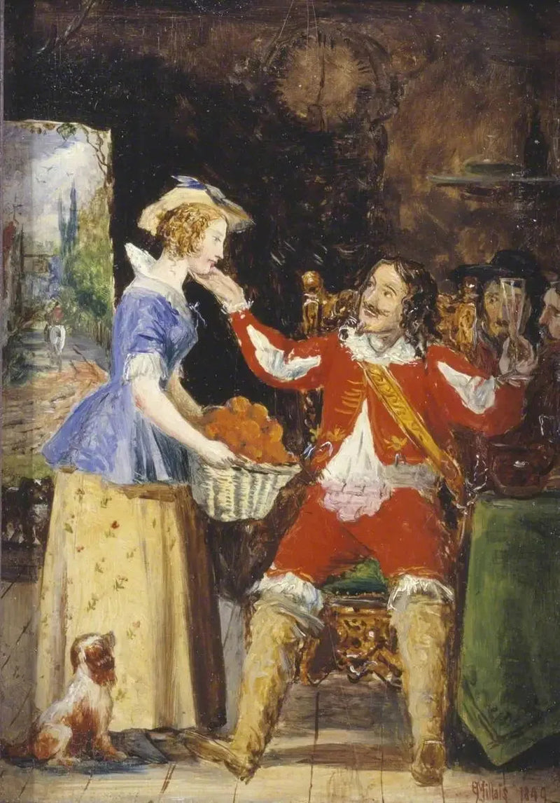 Bir atlıya meyve sepeti sunan hizmetçi - John Everett Millais