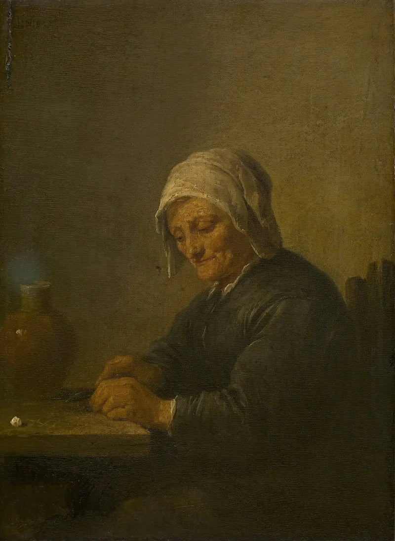 Yaşlı bir kadın tütün kesiyor - David Teniers le Jeune