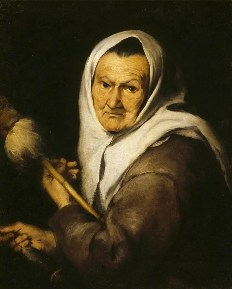 Eski bir kadın, bir eğe ve bir şişe tutuyor - Bartolomé Esteban Murillo