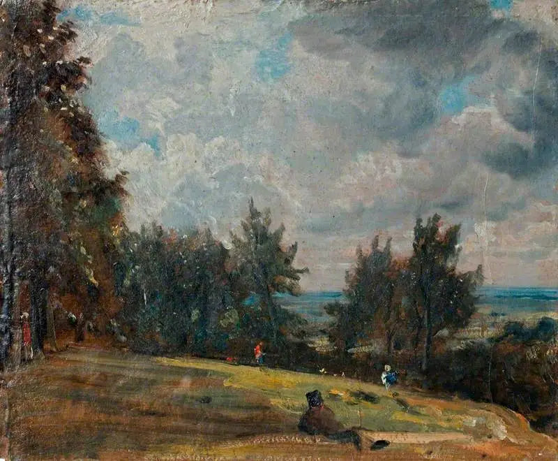 Hampstead'ta ağaçlar ve figürler ile bir manzara - John Constable