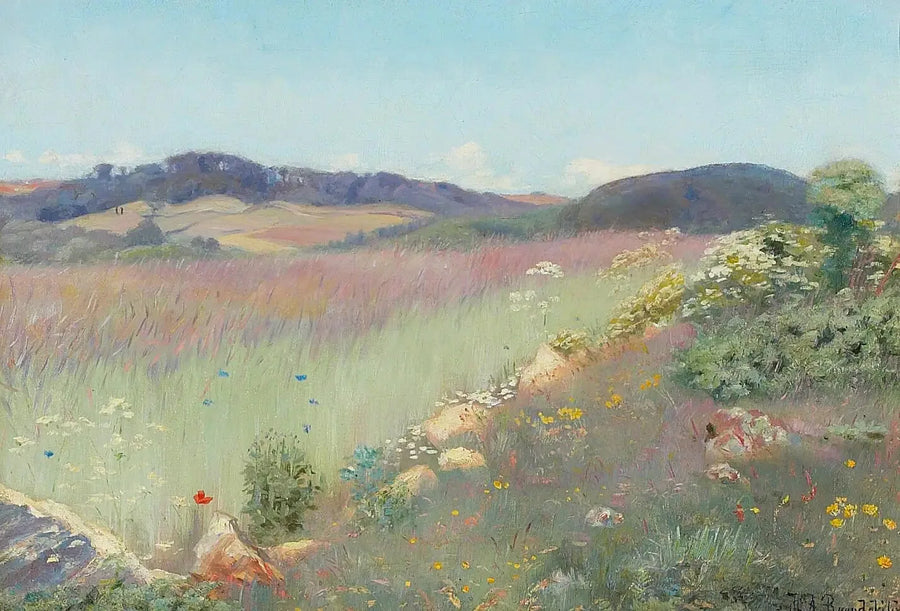 Danimarka yaz bahçesi manzarası, çiçeklerle - H. A. Brendekilde