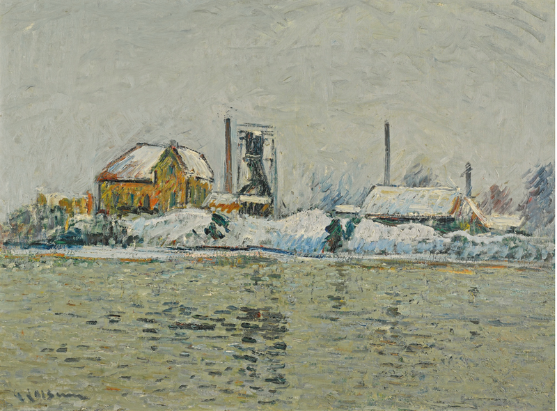 Oise kıyısında fabrika, kar efekti - Gustave Loiseau