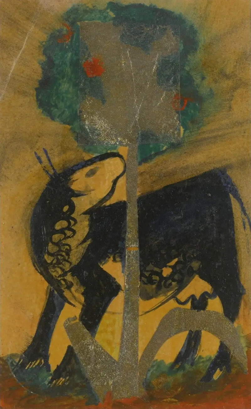 Ağaçların arkasında siyah inek - Franz Marc