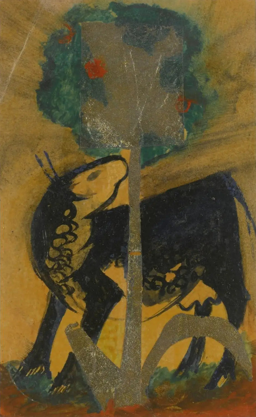 Ağaçların arkasında siyah inek - Franz Marc