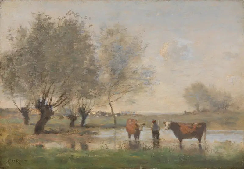 Bataklık Manzarasında İnekler - Jean-Baptiste Camille Corot