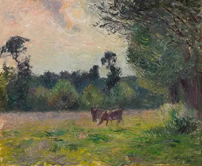 Bir merada inekler, gün batımı - Camille Pissarro