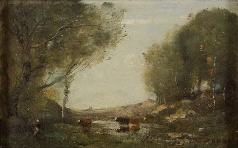 İnekler ve Su - Jean-Baptiste Camille Corot