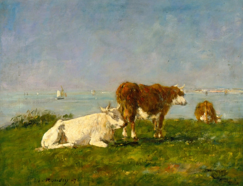 Denizin kenarında otlayan inekler - Eugène Boudin