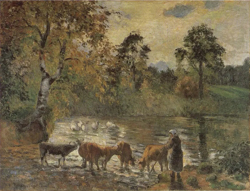 Montfoucault Gölü'nde Su İçen İnekler - Camille Pissarro
