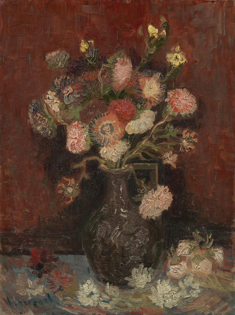 Çin yıldız çiçekleri ve kılıç çiçekleri ile vazo - Vincent van Gogh