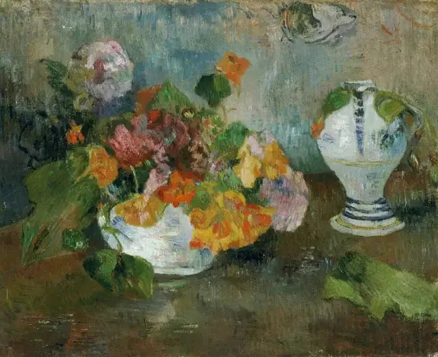 Kaplumbağa Çiçekleri ve Quimper Seramiği Vazosu - Paul Gauguin