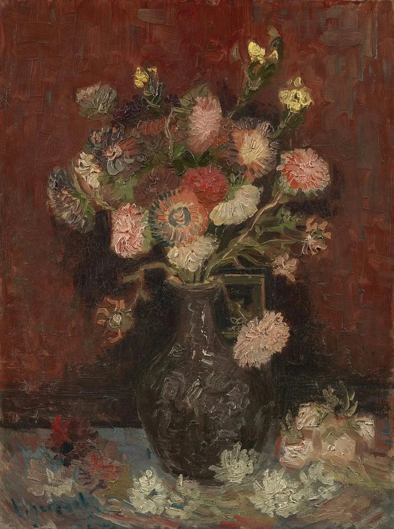 Çin yıldız çiçekleri ve kılıç çiçekleri ile vazo - Vincent van Gogh
