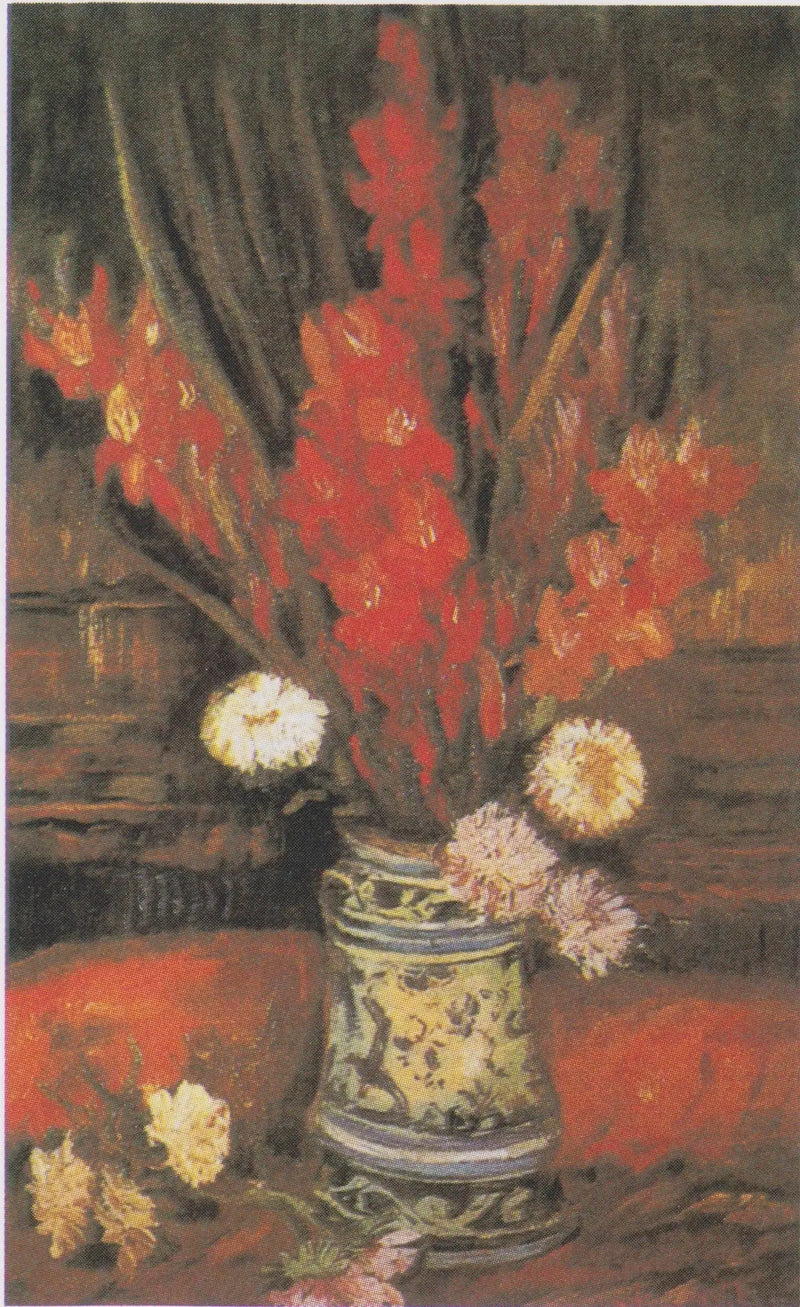 Kırmızı kılıç çiçekleriyle vazo - Vincent van Gogh