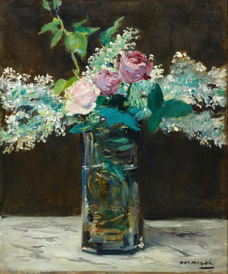 Beyaz leylak ve güllerle vazo - Édouard Manet