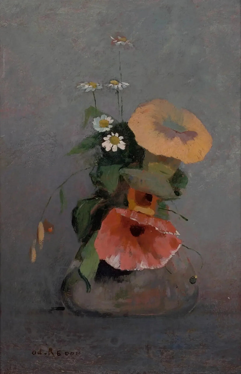 Liseron ve papatya ile vaz - Odilon Redon