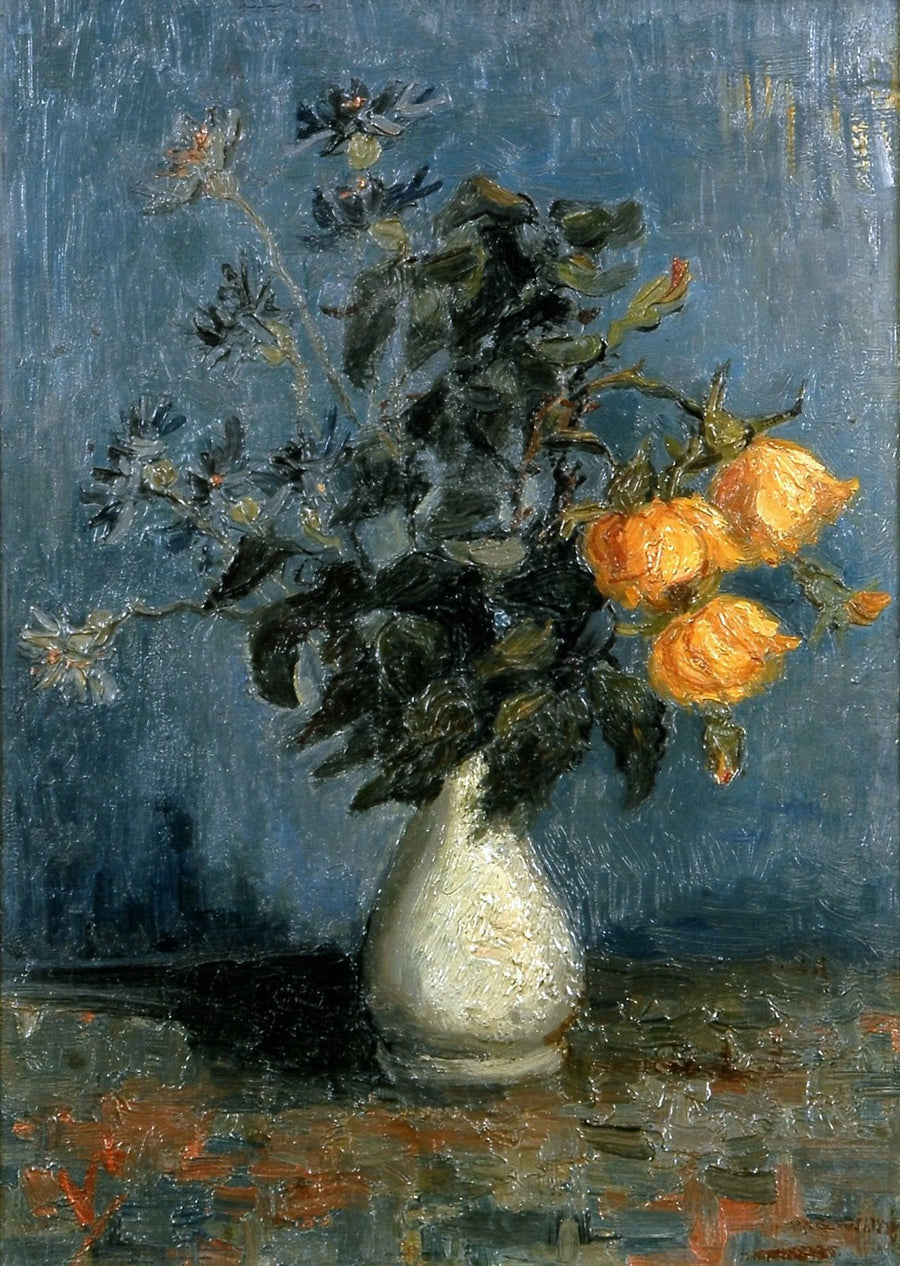 Beyaz vazo içinde güller ve diğer çiçekler - Vincent van Gogh