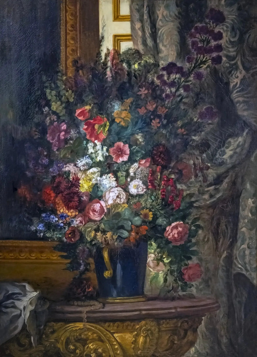 Konsolda Çiçek Vazosu - Eugène Delacroix