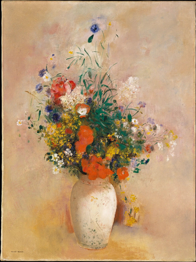 Çiçek Vazosu (Pembe Arka Plan) - Odilon Redon